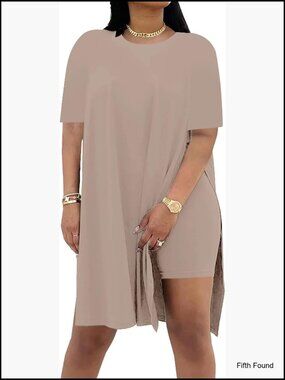 Plus Size Tracksuit Set Short Sleeve Top Biker Shorts Lightweight Fabric